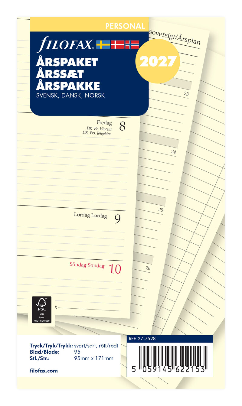 Filofax - Personal  Refill 2027 Årspaket