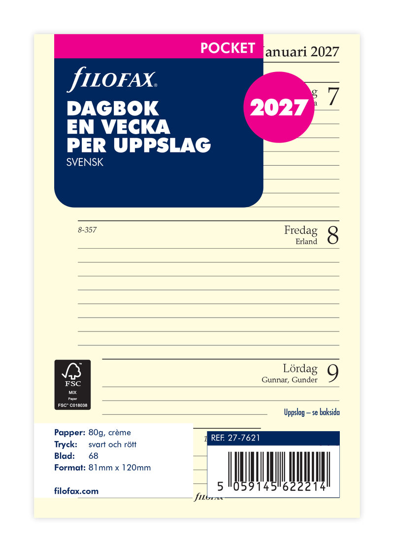 Filofax - Pocket 2027 Vecka Per Uppslag Svensk