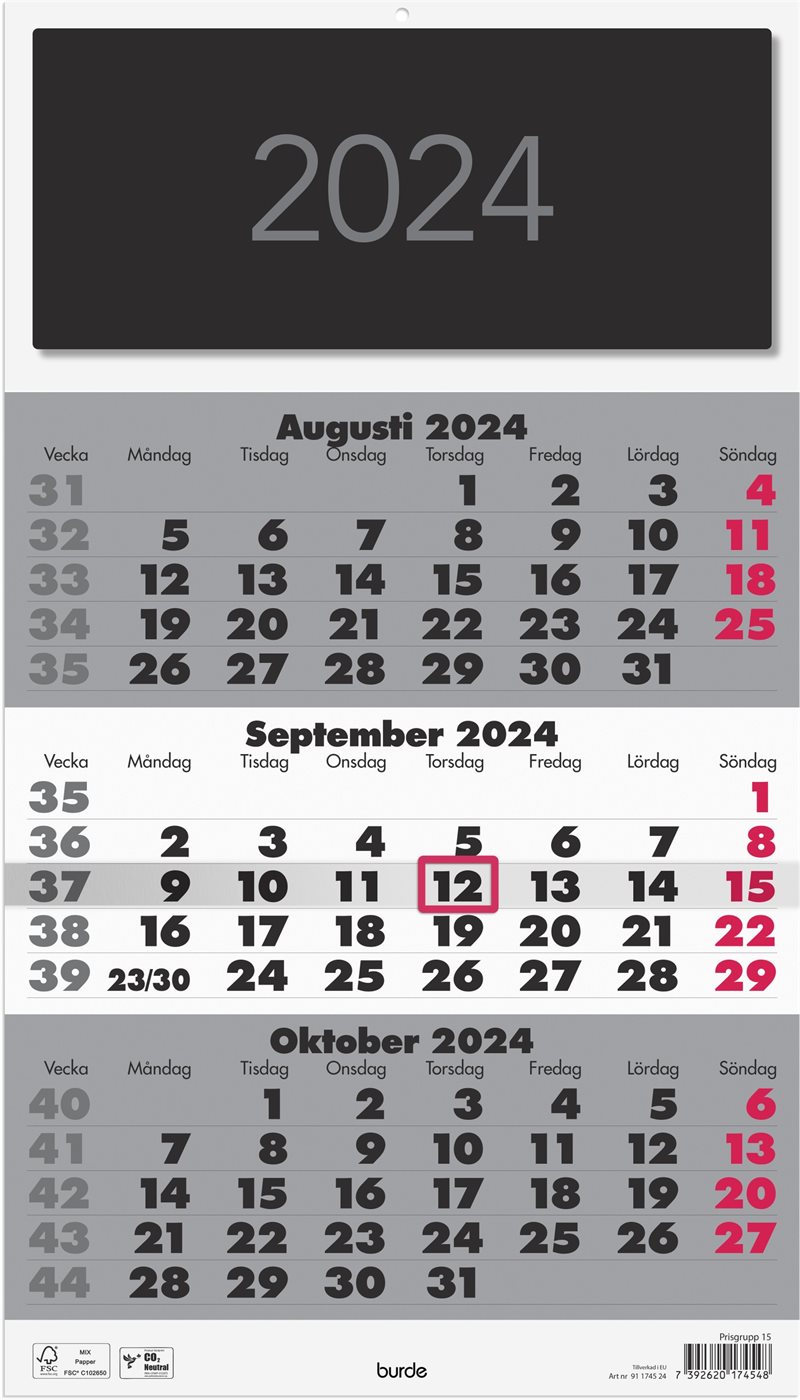 Väggkalender 2024 Triplaner Elegant